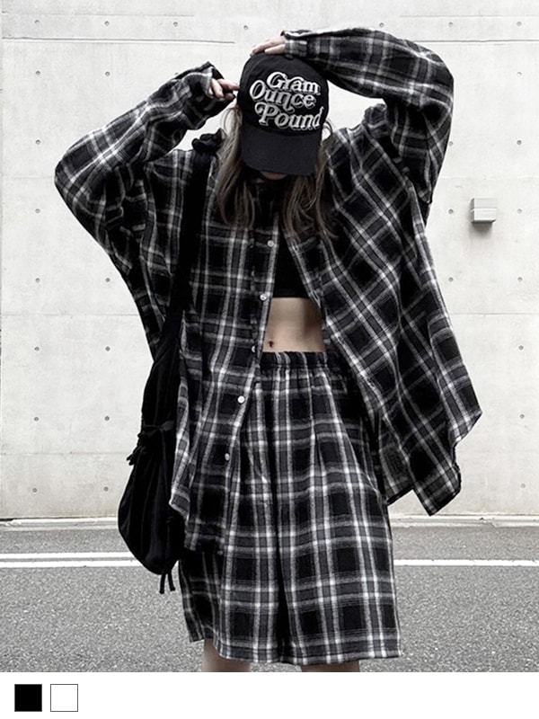 Loose Check Hoodie Shirt