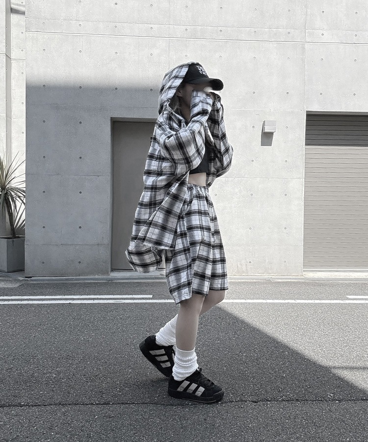 Loose Check Hoodie Shirt
