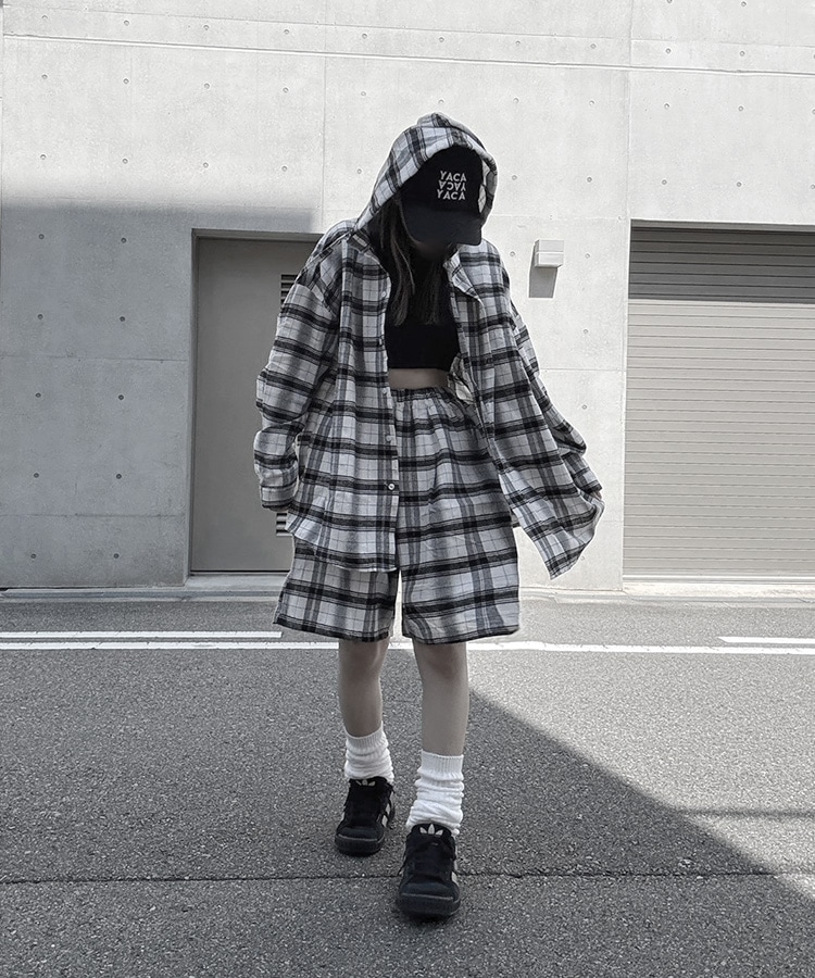 Loose Check Hoodie Shirt
