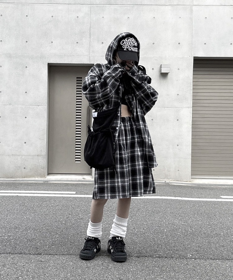 Loose Check Hoodie Shirt
