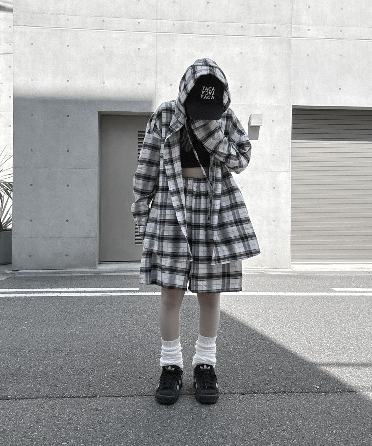 Loose Check Half Pants