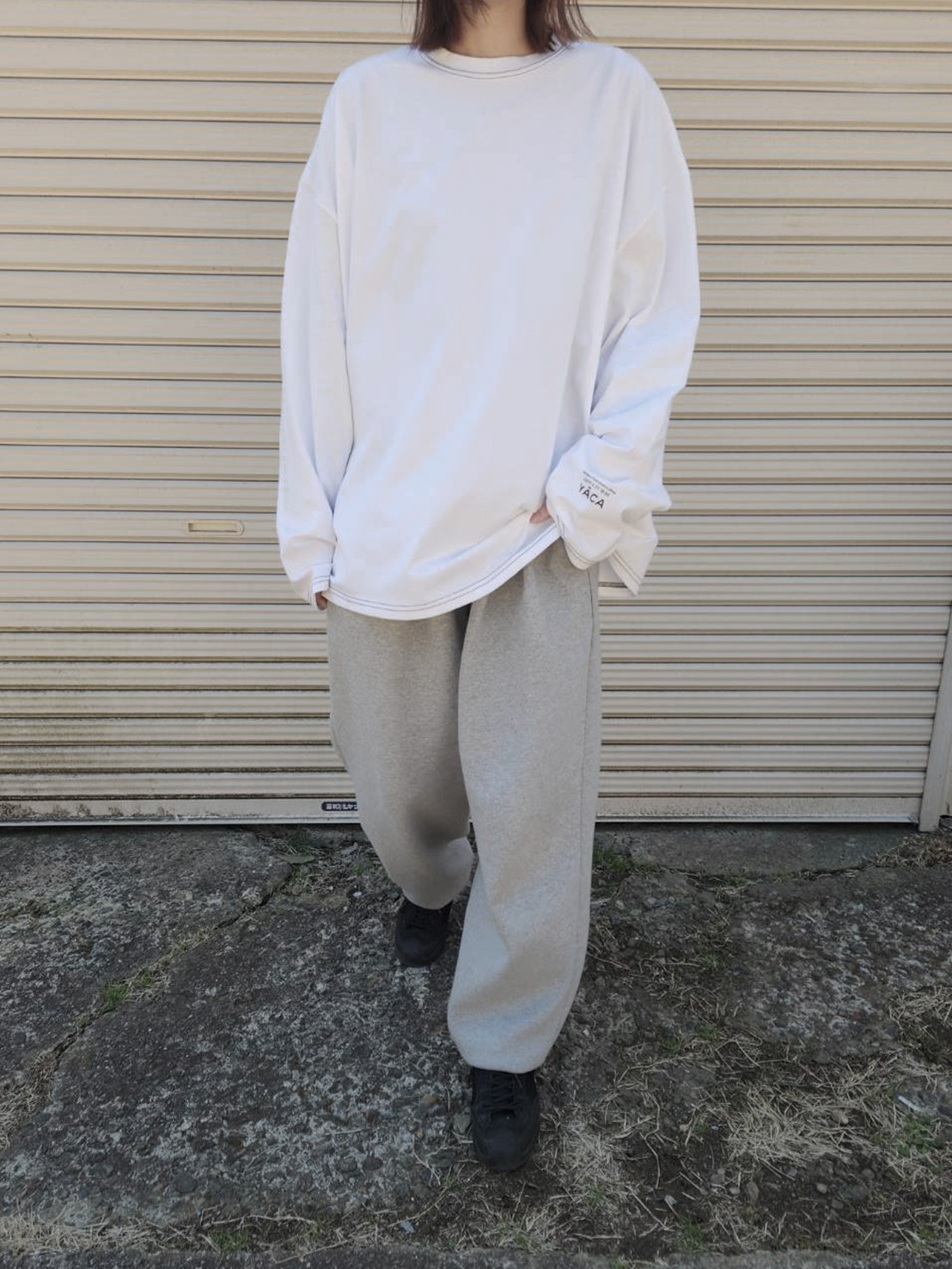 logo print stitch L/S t-shirt
