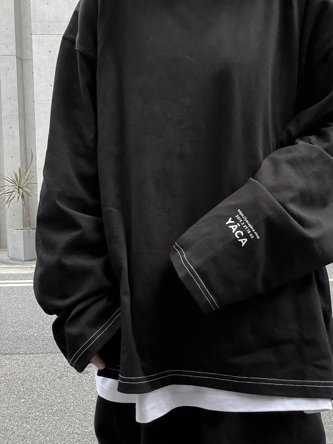 logo print stitch L/S t-shirt