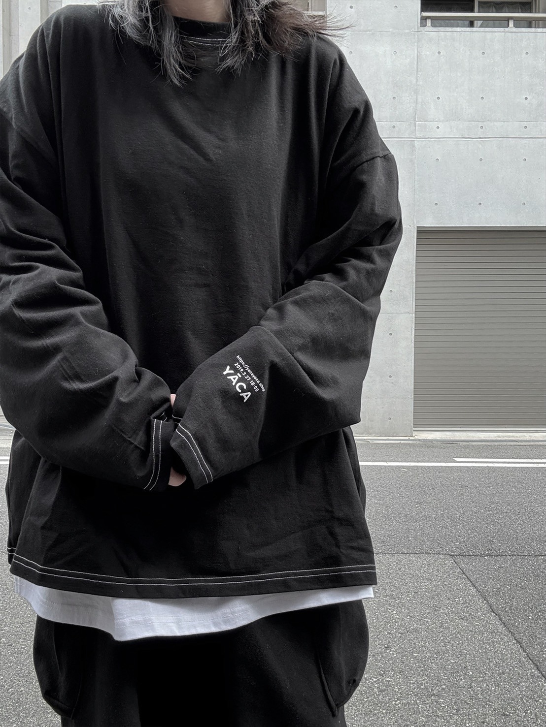 logo print stitch L/S t-shirt