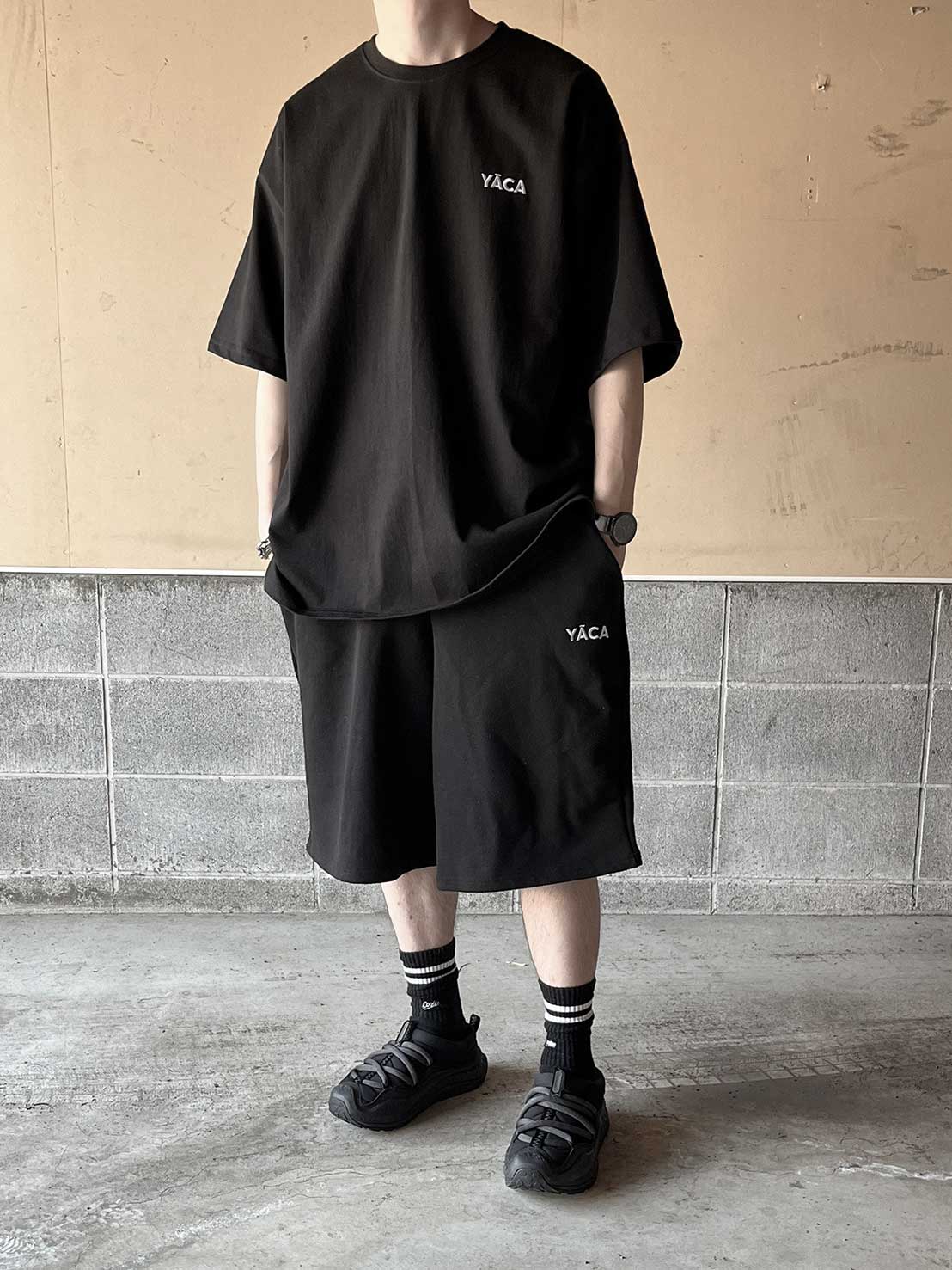 [SET]embroidery logo t-shirt＋embroidery sweat half pt