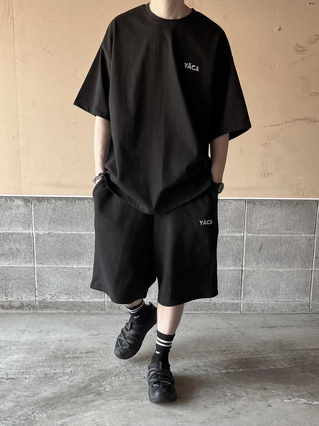 [SET]embroidery logo t-shirt＋embroidery sweat half pt