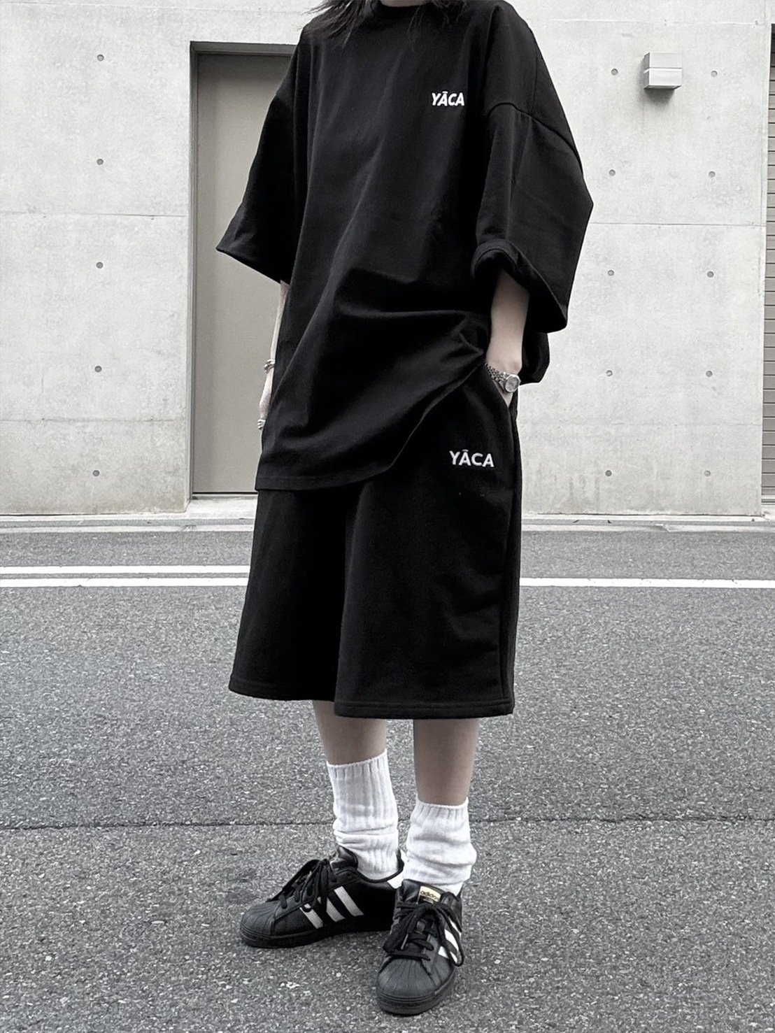[SET]embroidery logo t-shirt＋embroidery sweat half pt