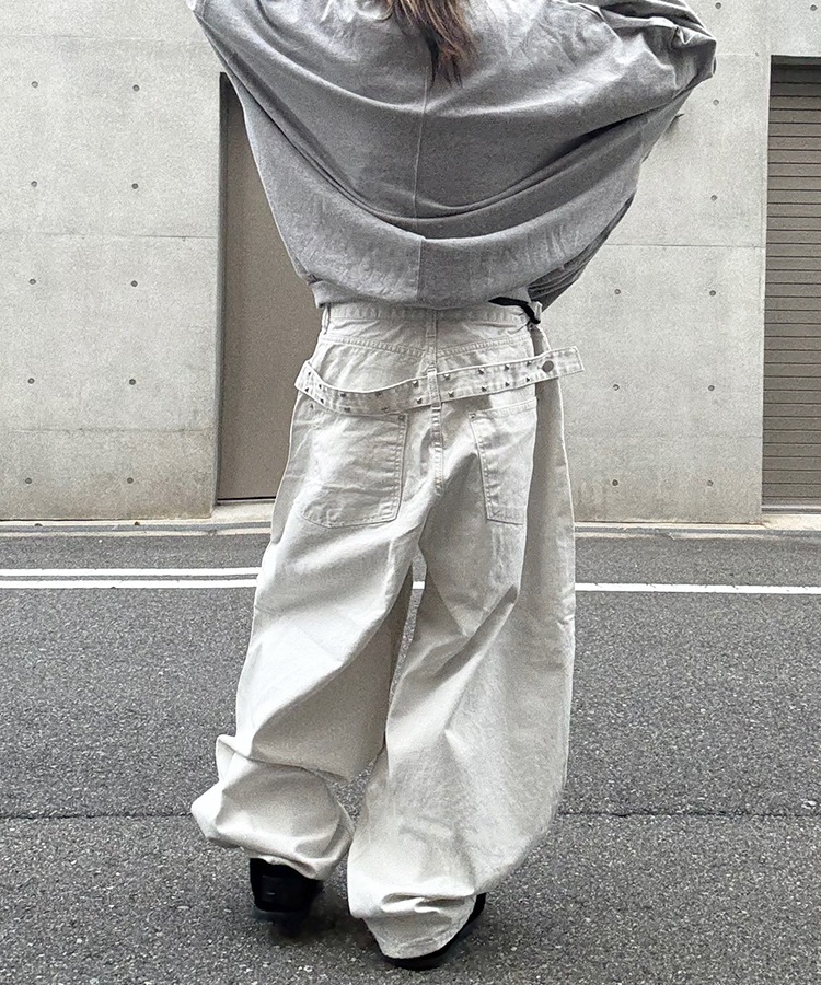 Back Belt Wide Pants