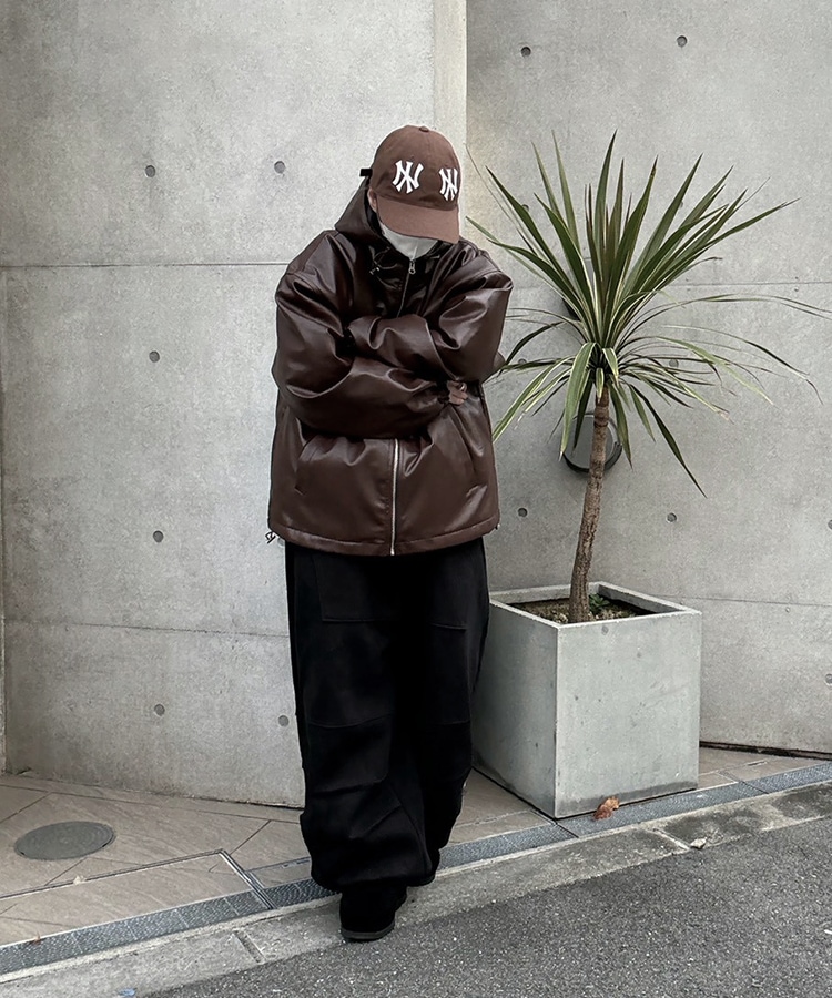 Leather String Hood Jacket