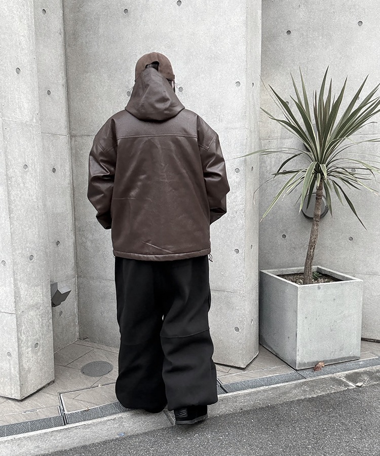 Leather String Hood Jacket