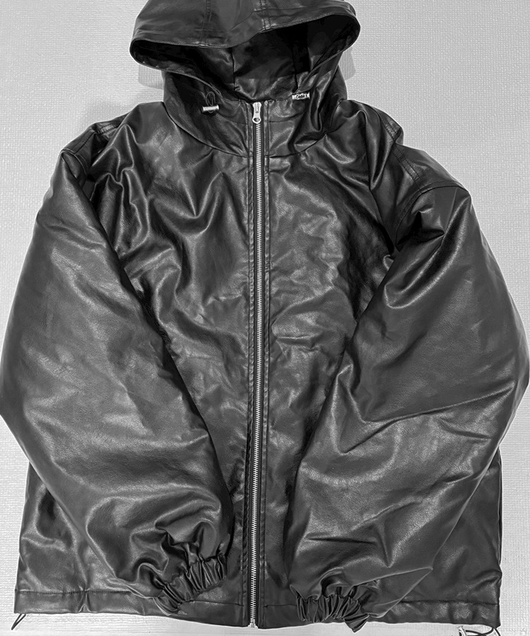 Leather String Hood Jacket