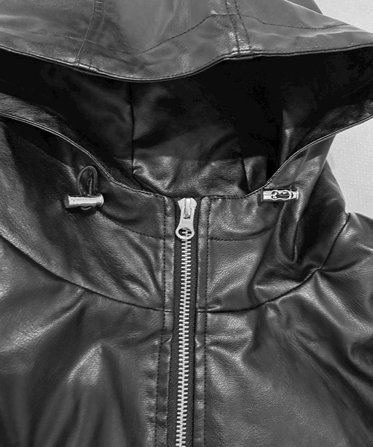 Leather String Hood Jacket