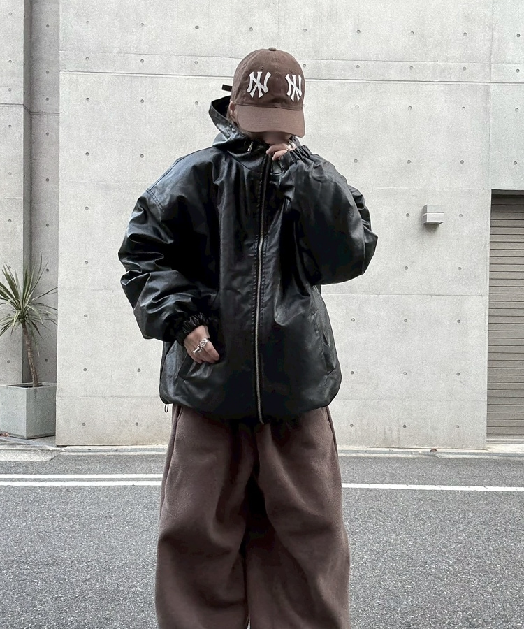 Leather String Hood Jacket