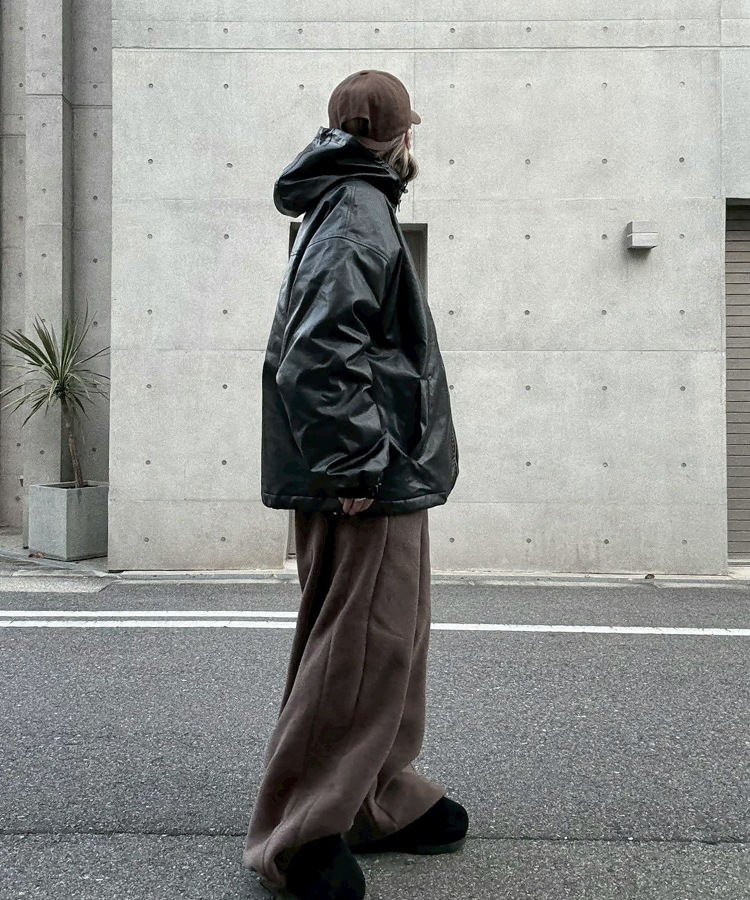 Leather String Hood Jacket