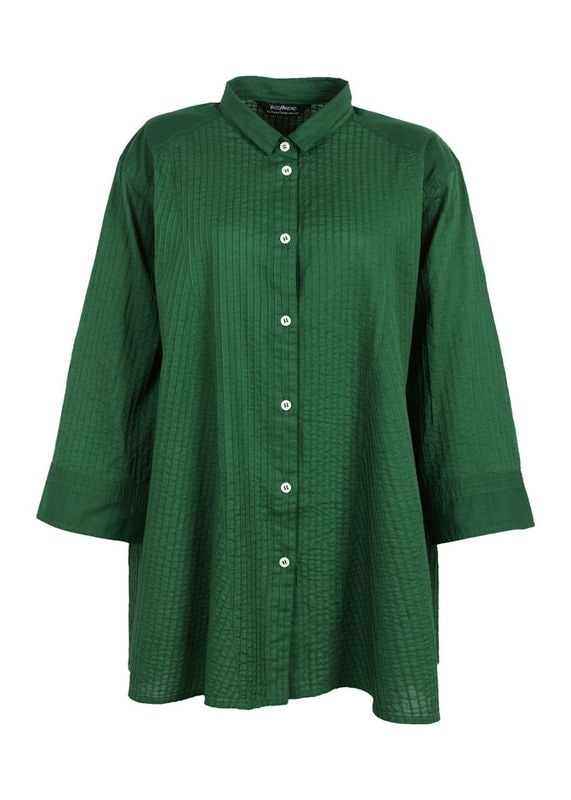 新品✨ヤッコマリカルド 定価4.9万 綿100% ピンタックワイドシャツ 2 緑 縦横ラインピンタック七分袖シャツ | ITEM | YACCOMARICARD CORE