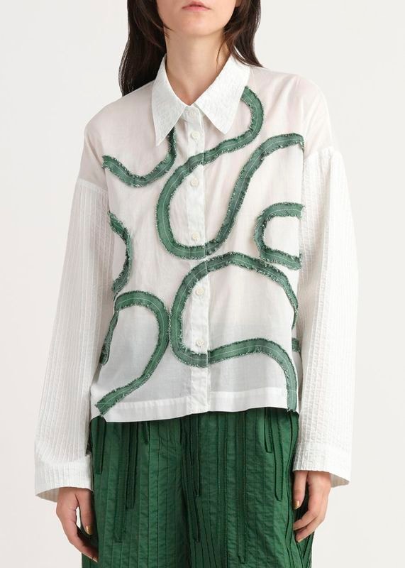 デニム風アイビースラッシュテープシャツ