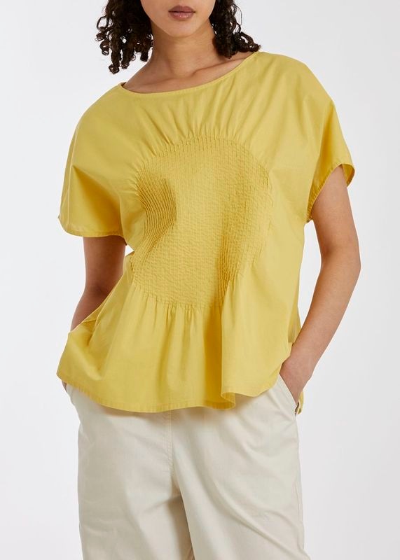 【マークダウン】【メディア着用】円型モチーフ綿ブラウス