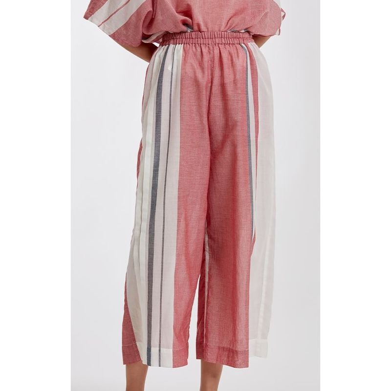 先染めボーダー前タックワイドパンツ