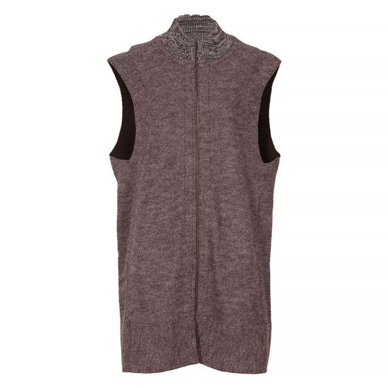 圧縮ニットスタンドリブ襟前ファスナーベスト