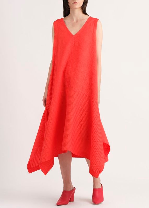 裾横ピンタックV首ワンピース