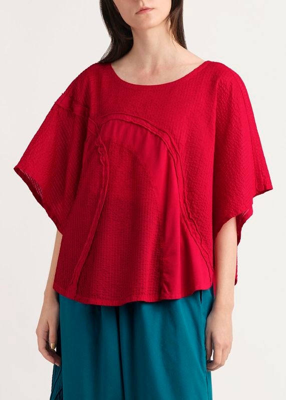 カーヴィーパッチワーク丸首ブラウス