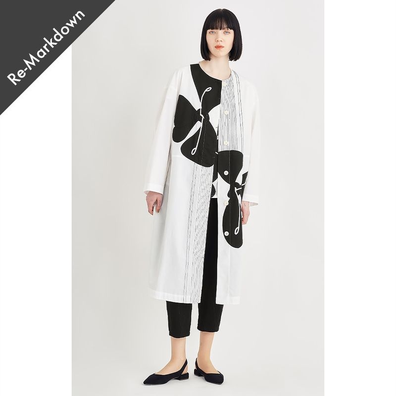 【マークダウン】【2BUY10除外】【Online限定SALE】【残りわずか】白黒花アップリケライトコート