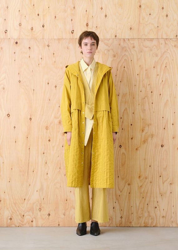 フード付ウエストペプラムロングコート