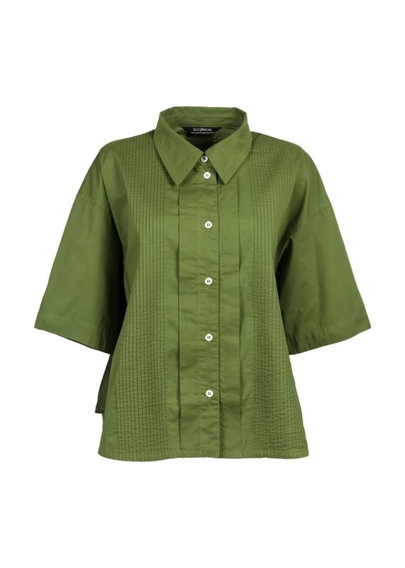 前ピンタッククロップ丈五分袖シャツ