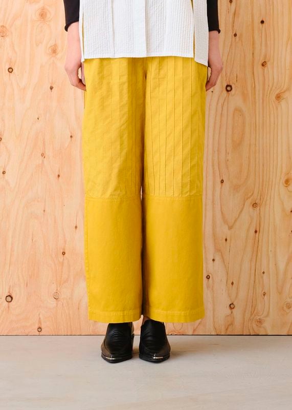 裾無地切り替えストレートパンツ