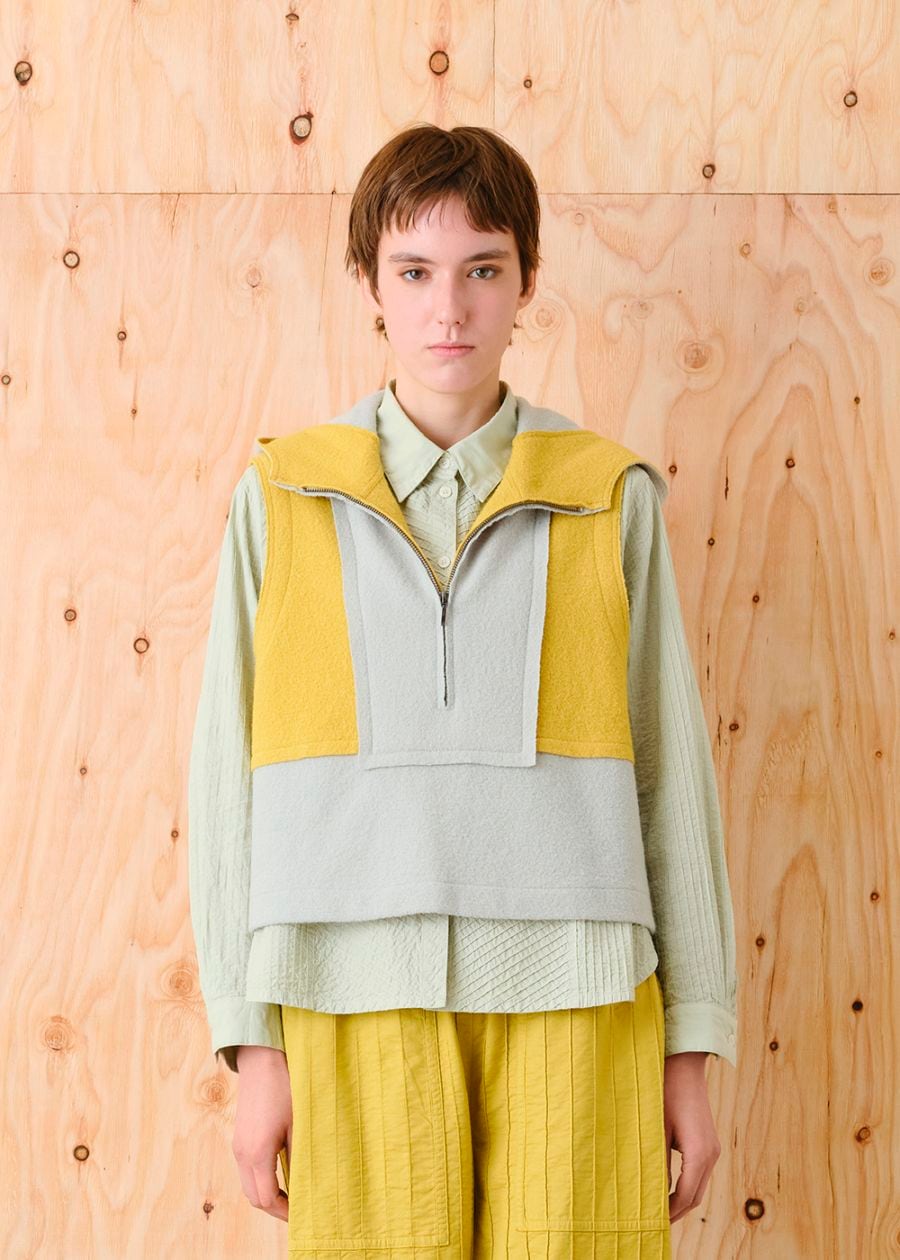 archivio 水色 セーター フード付き 圧縮ニットフード付きベスト | ITEM | YACCOMARICARD CORE