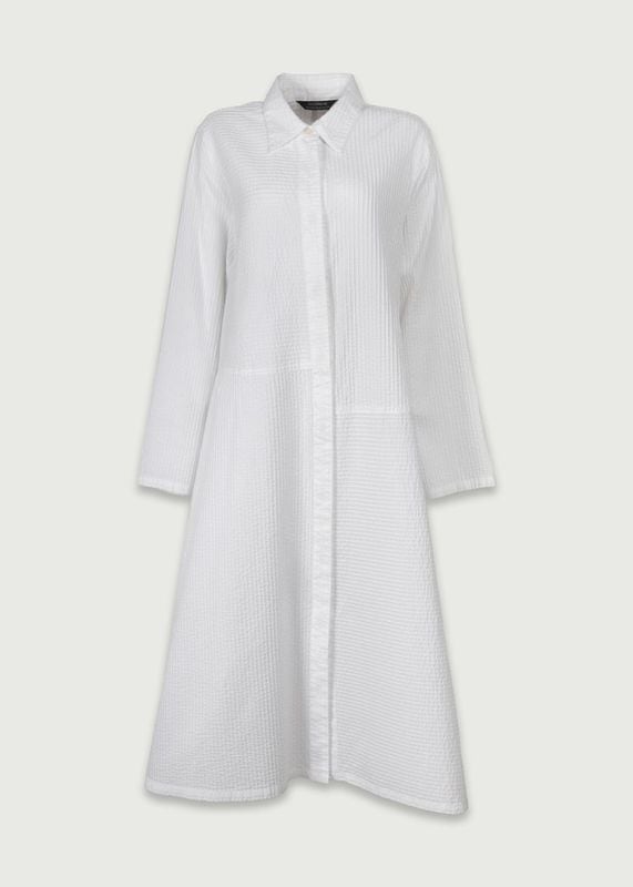 裾広幅デザインピンタックシャツワンピース