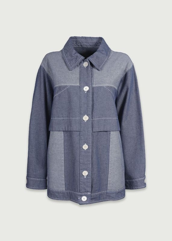 ブルーツイルティックパッチワークブルゾン