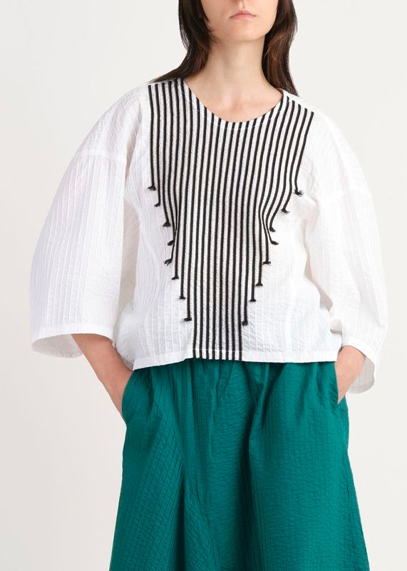 コードタッセル七分袖ブラウス