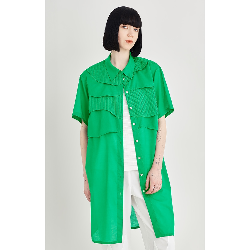 瓦ピンタックロングシャツ