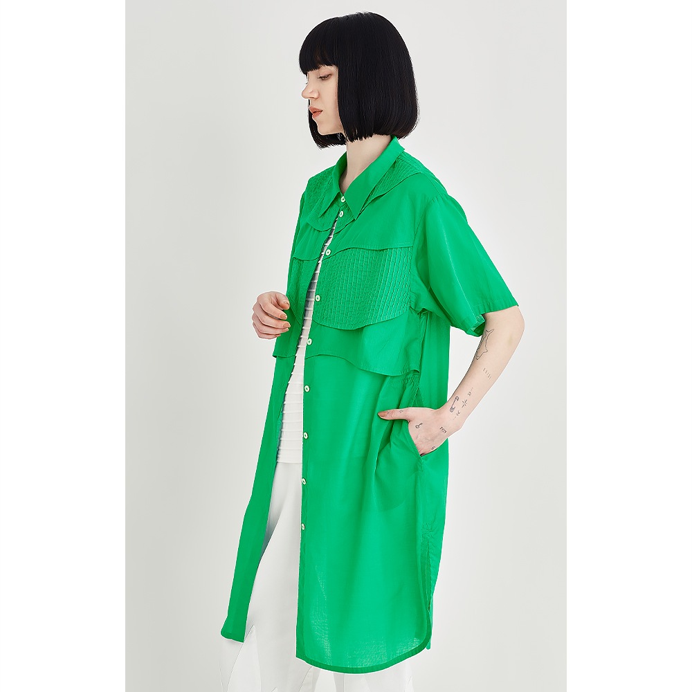 瓦ピンタックロングシャツ