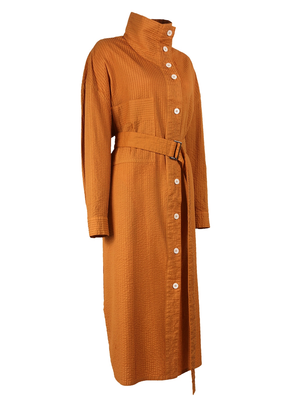 オフハイネックベルト付ロングピンタックシャツ