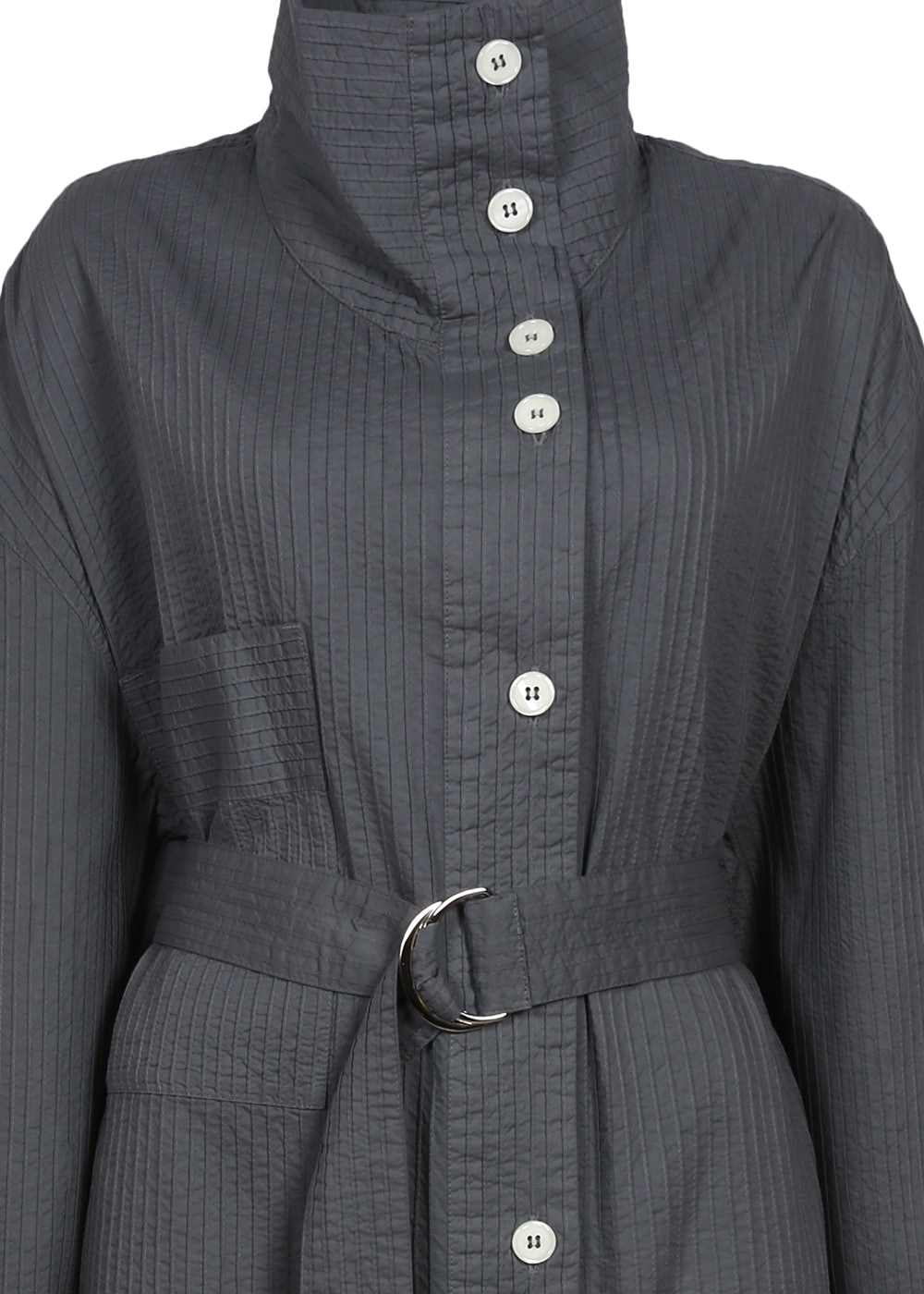 オフハイネックベルト付ロングピンタックシャツ