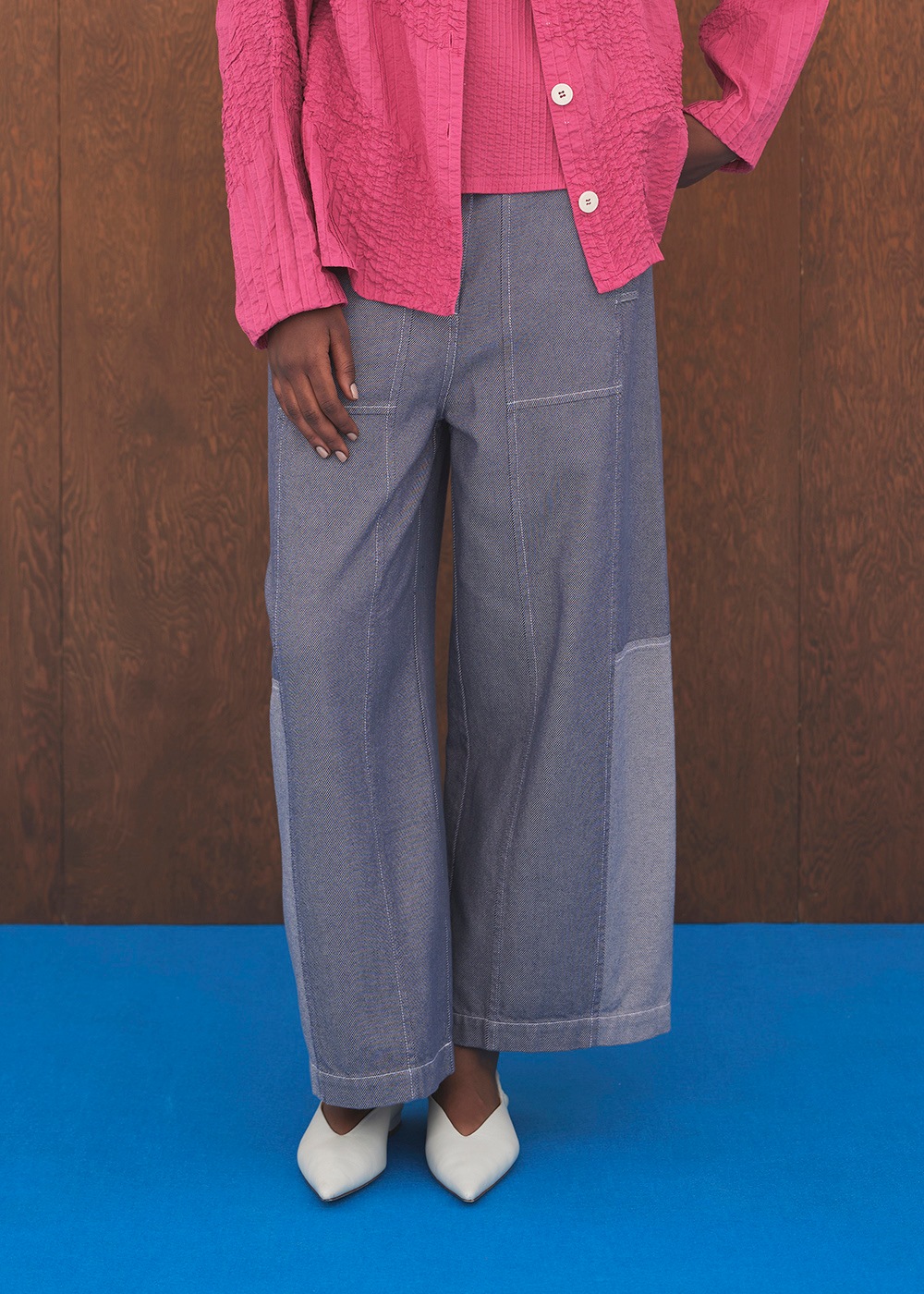 ブルーツイルティックパッチワークパンツ