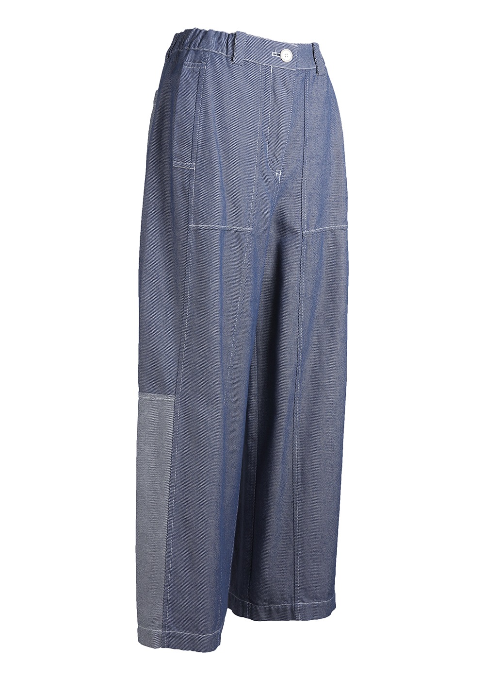 ブルーツイルティックパッチワークパンツ