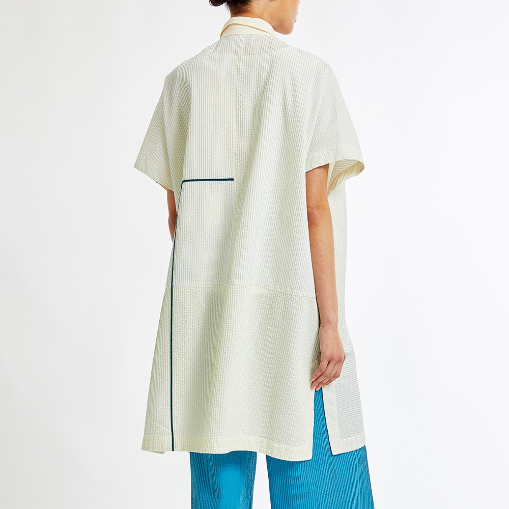 残り1点】カラーブロックステッチスリーブレスシャツ【50%OFF  