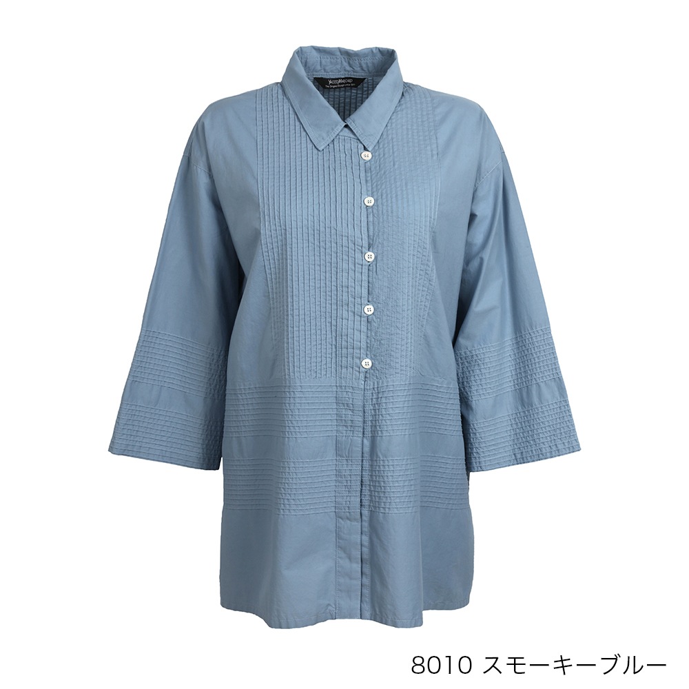 【再マークダウン】縦横ラインピンタック七分袖シャツ