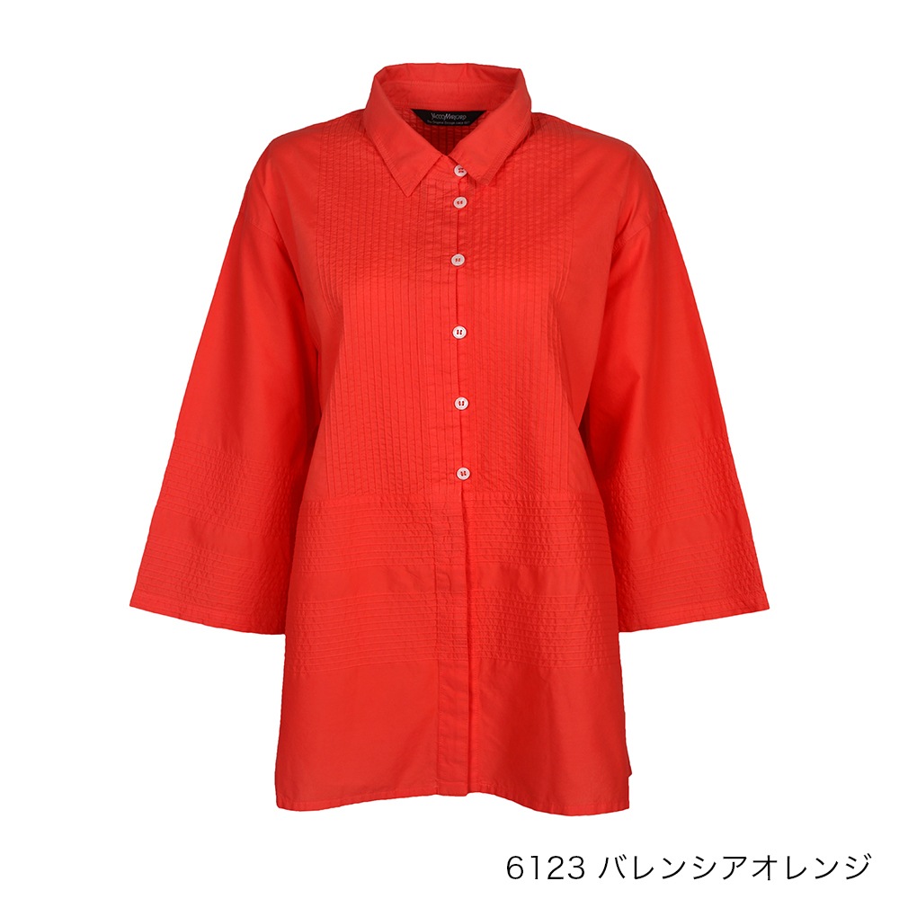 【再マークダウン】縦横ラインピンタック七分袖シャツ