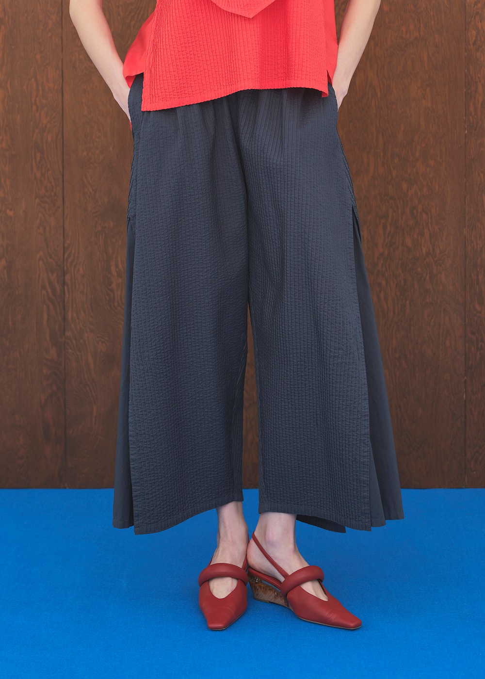 レイヤードシームクロップワイドパンツ