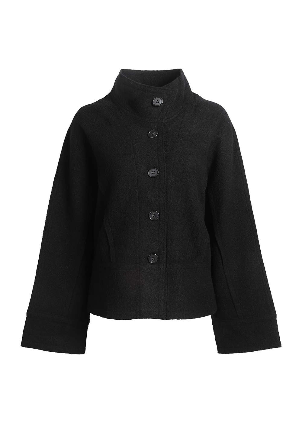 圧縮ニットハイネック裾切り替えジャケット