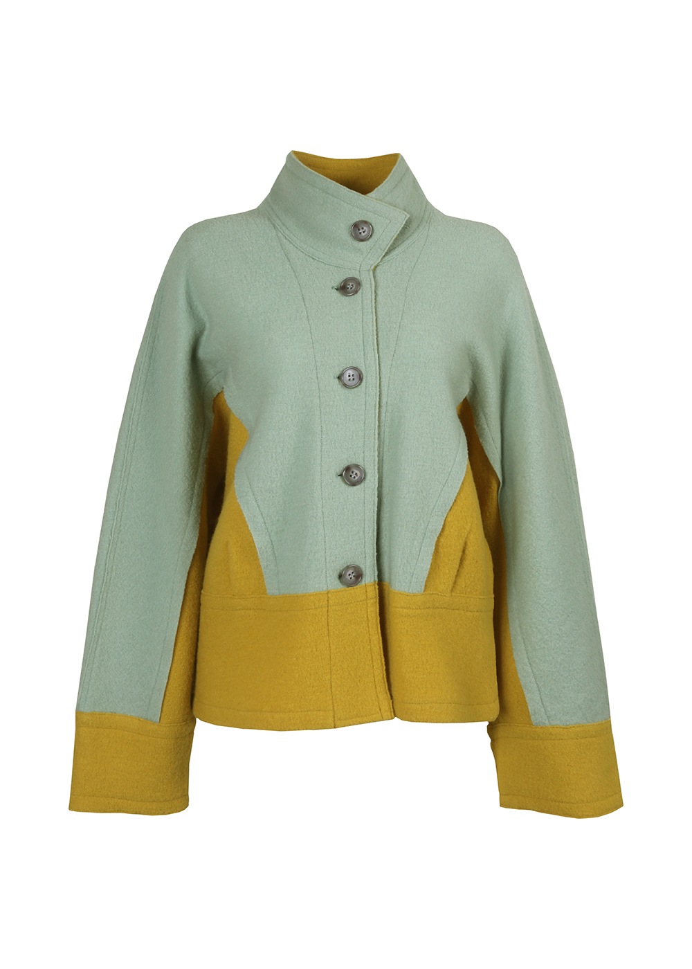 圧縮ニットハイネック裾切り替えジャケット