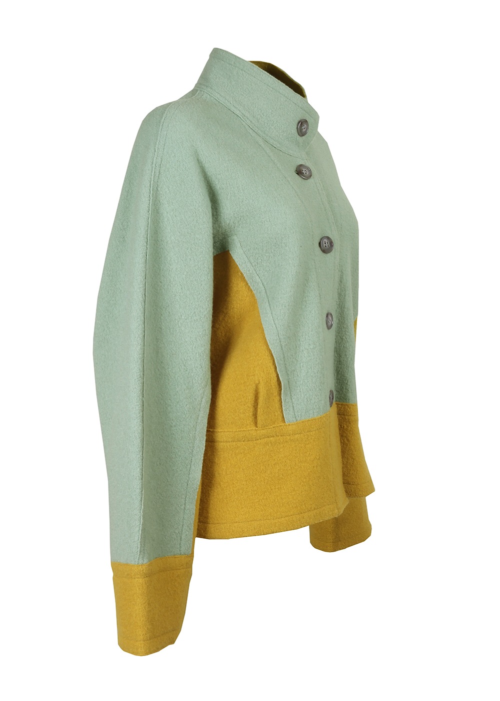 圧縮ニットハイネック裾切り替えジャケット