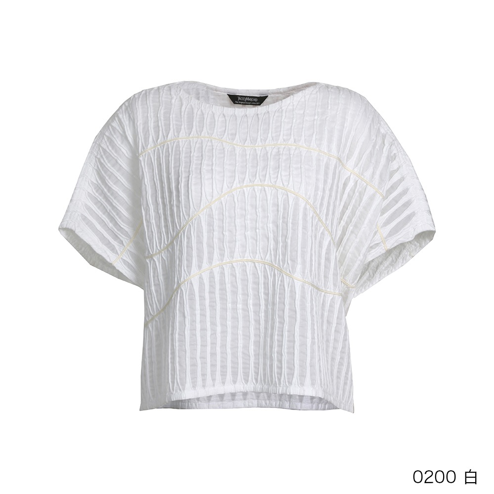 スラッシュ&コード丸首ブラウス