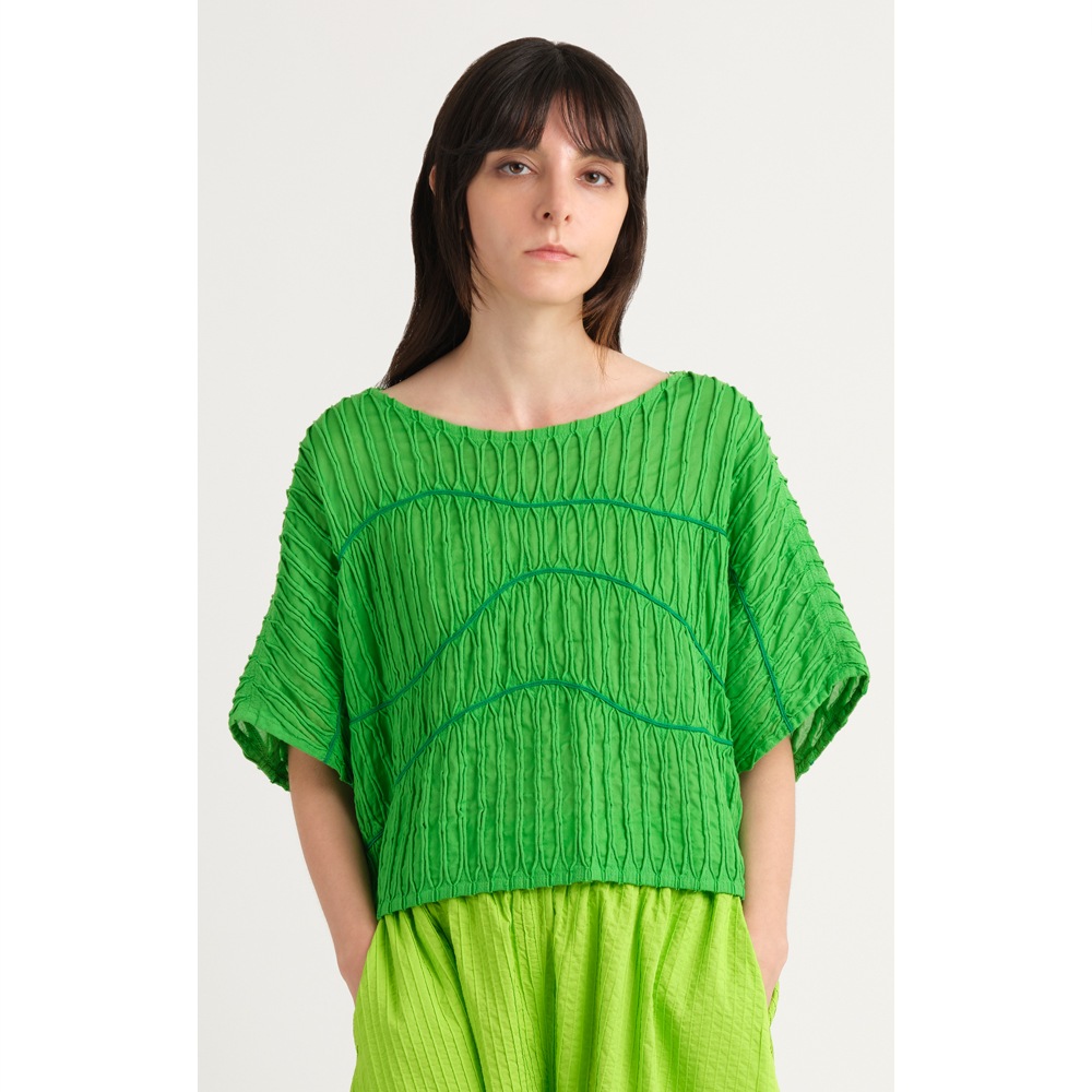 スラッシュ&コード丸首ブラウス