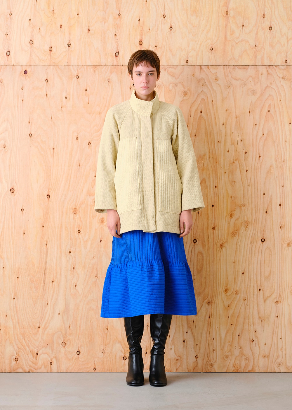 クリースジャガード中綿コート