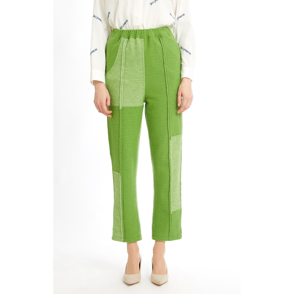 圧縮ニットアシメカラーブロックパンツ